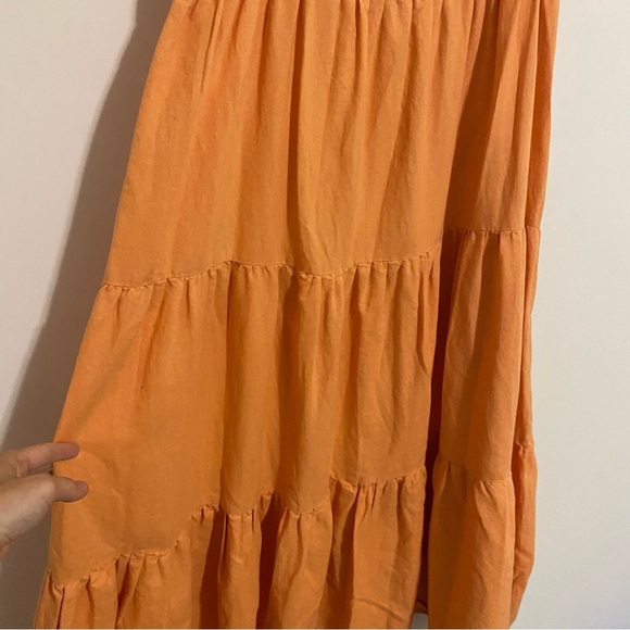 Charlie Holiday Orange Tiered Linen Maxi Dress size Small - Picture 9 of 11